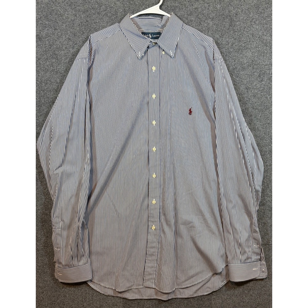 Polo Ralph Lauren Mens XLT Tall Classic Fit Striped Button Down Shirt Navy Blue